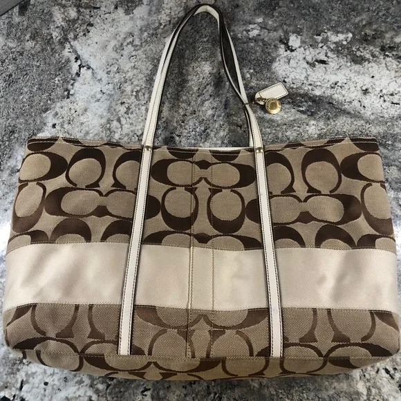 Tan and Brown Coach Signature C Tote Bag - Picture 2 of 10